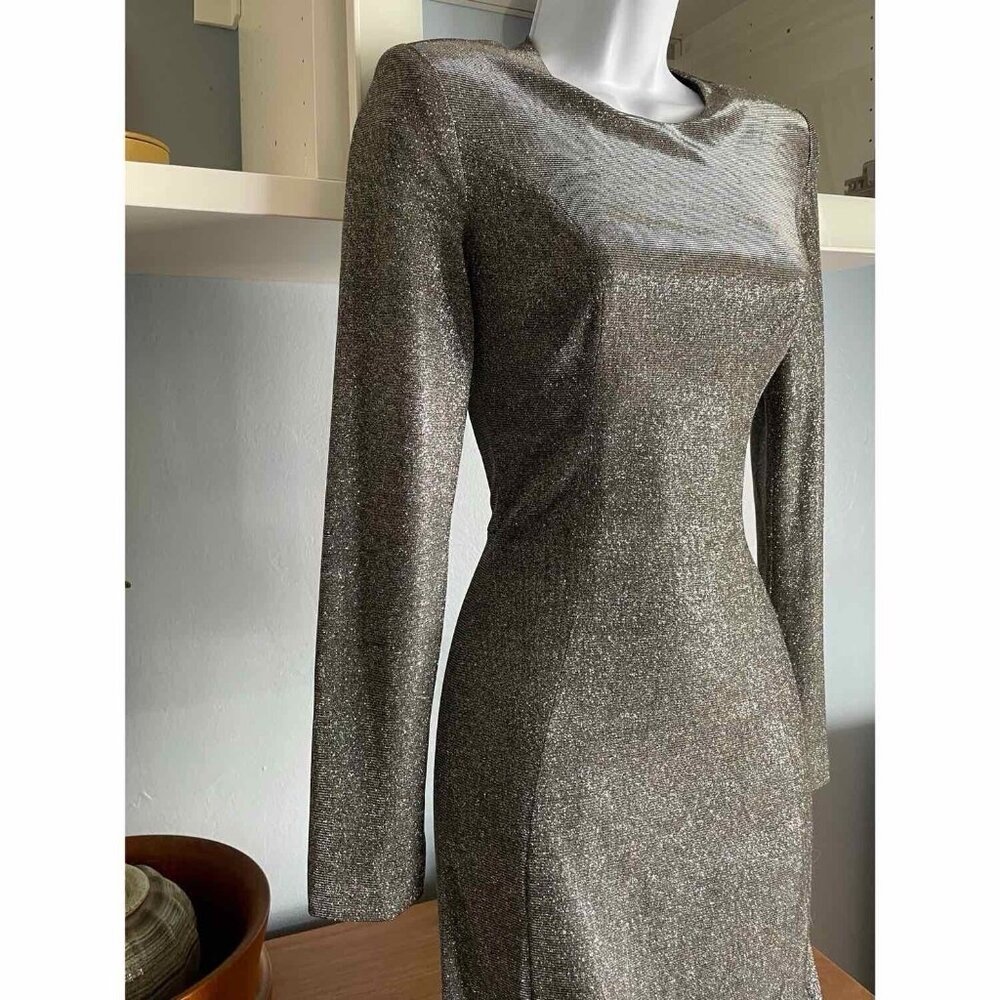 House of CB London Paolina Silver Sparkle Dress Bodycon Long Sleeve - Picture 6 of 12